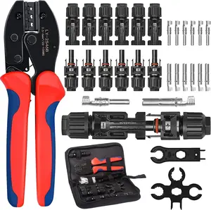 Solar Crimper Tool Kit for Solar Panel Cable Connectors 2.5/4.0/6.0mm², Including 1PCS Solar Crimper + 6 Pairs Solar connectors + 2PCS Spanner Wrench, Solar Wire Crimping Tool for PV Cable