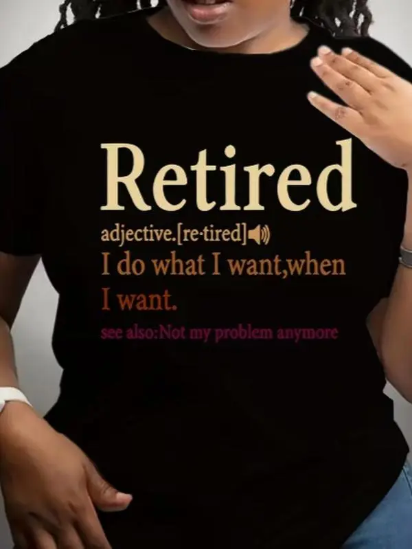 Cotton Women Crew Neck Short Sleeve T-Shirt, Retired Funny Definition Letter Print Casual Cotton Graphic Tee