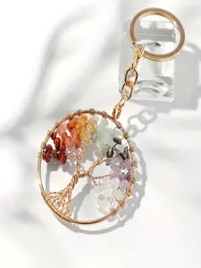 1pcsColorful Braided Cable Aesthetic Keychain Key Ring with Crystal Tree Pendant, Unique Gift Idea for Friends & Family, Daily Use Accessory