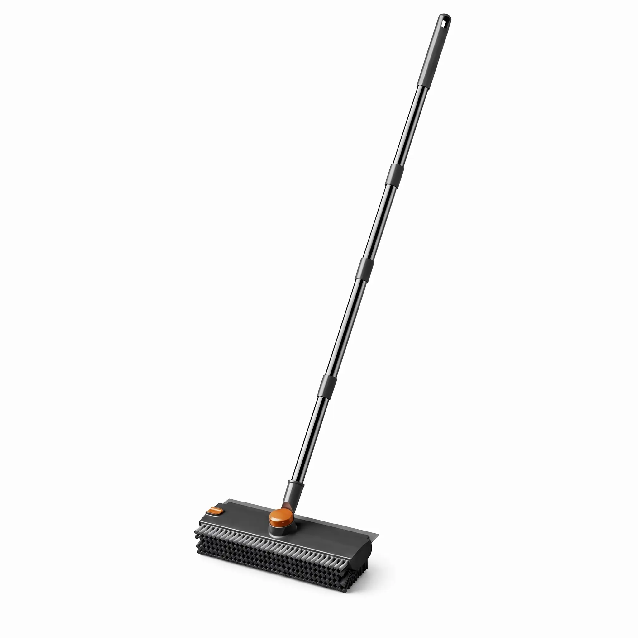2-in-1 Stainless Steel Telescopic Floor Scrub Brush with Squeegee, Rotating Long Handle Cleaner for Shower Tile Grout, Pool, Kitchen - Wipes Pet Hair Efficiently, Adjustable