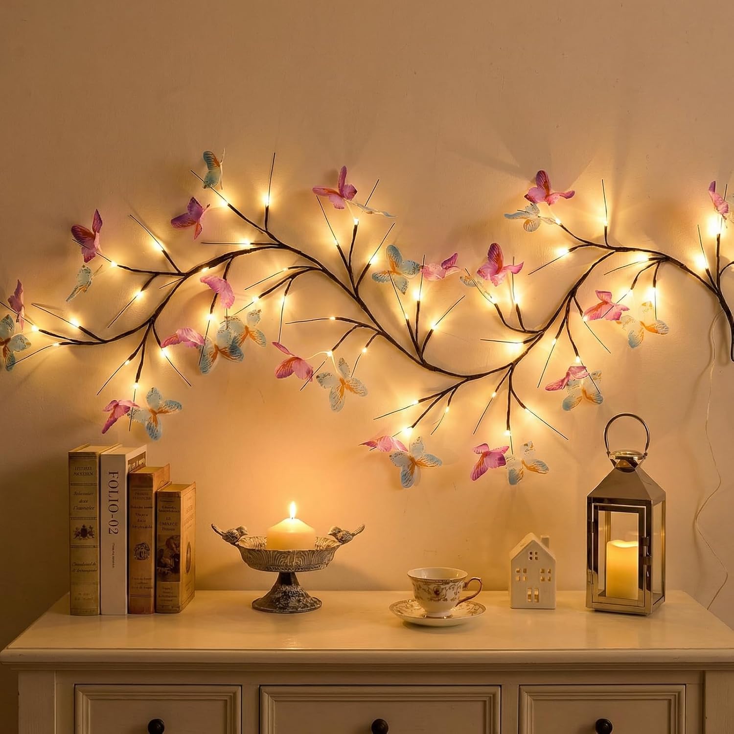 5.9FT Butterfly Vine Lights with 8 Modes, Variable Shape USB Fairy Lights, Aesthetic Wall Decor, Romantic Bedroom Decor, DIY Party Vibe