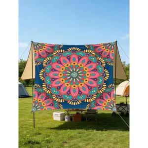 Bohemian Mandala Outdoor Sunshelter, Sun-Protective Garden Canopy, Beach Sunshade Curtain, Easy Installation, 5-8 People Capacity, Camping Sun Shelter