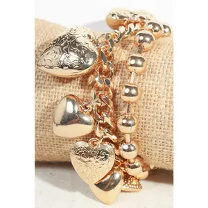 Chunky Heart Charm Bracelet and Beaded Bracelet Set