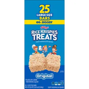 Kellogg's Rice Krispies Treats Original 25 ct Large Size Bars 66% Bigger Crispy Marshmallow Squares Snack