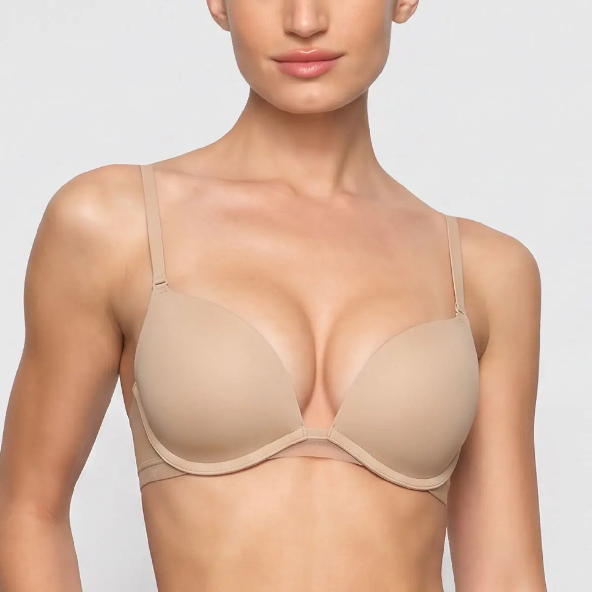 LUCKMEEY Deep V Push Up Padded T-shirt Bra Everyday Bras For Womenswear Outfit Enhancer Outdoorfun Low Plunge Breathable Mesh Classic Style