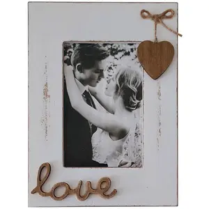 4x6 Wood Picture Frames White for Love with Heart-Table Top and Wall Mounting Photo Frames Distressed for Wedding