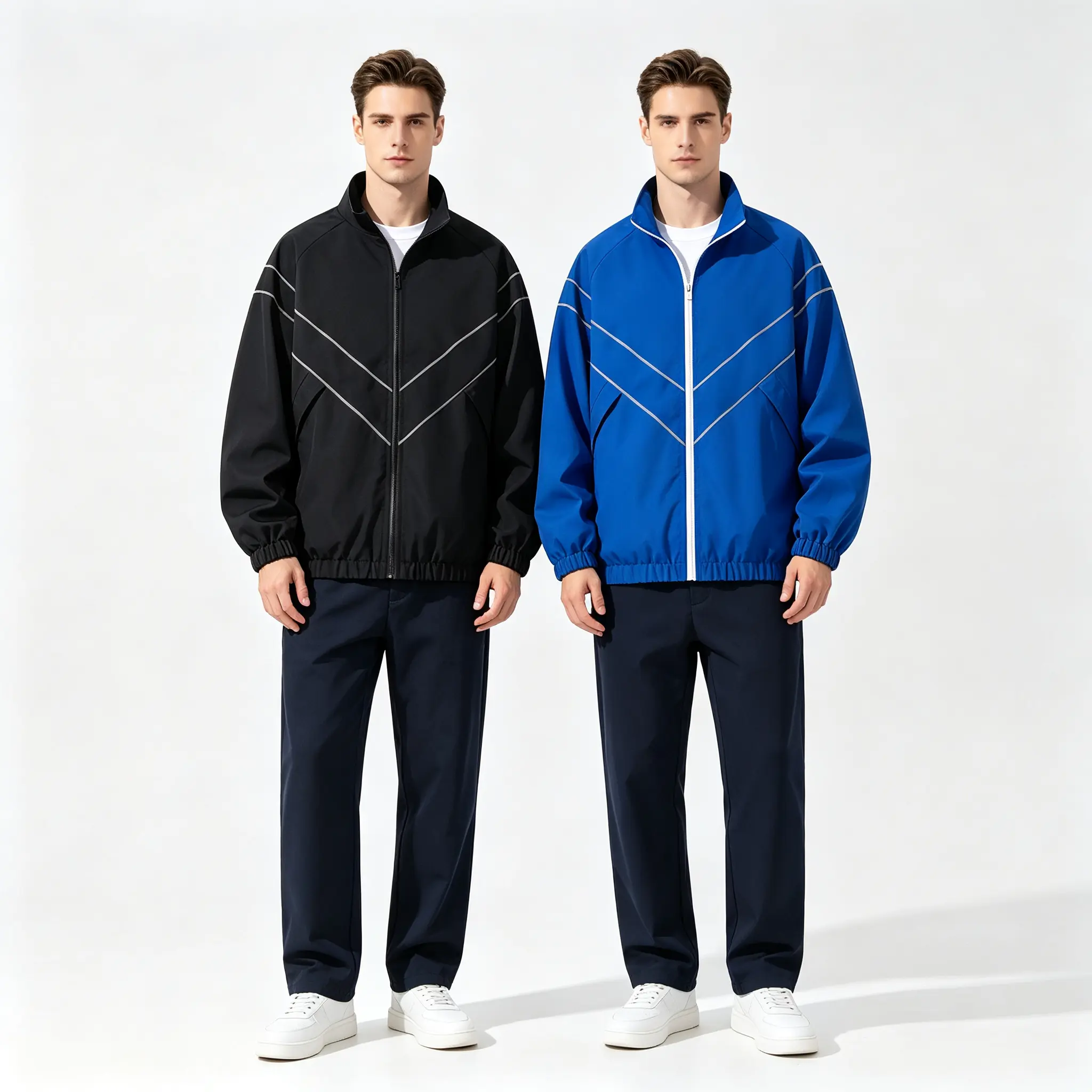 Men's 2-Piece Retro Tracksuit, Casual Polyester Set with Stand Collar Zip-Up Jacket and Pants, Relaxed Fit, Casual Wear, Male