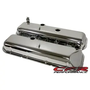 CFR Performance  Short OEM Style Recessed Corner Steel Valve Covers - Chrome with Dripper Rails for 1965-72 Chevy Big Block 396-427-454