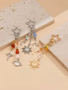 Dreamy Starry Sky Keychain Set with and Silver Color Metal, Planet Color Beads for Unique Fun Gifts and Accessories