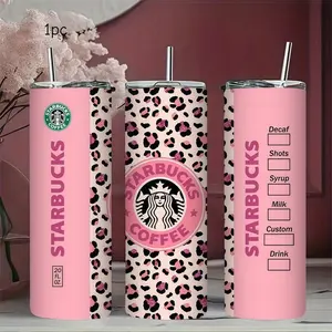 1pc 20oz Stainless Steel Insulated Mug, replica Starbucks logo design, straight-sided travel mug with transparent sliding lid and straw, suitable for outdoor and indoor workouts, a personalized birthday/holiday gift.