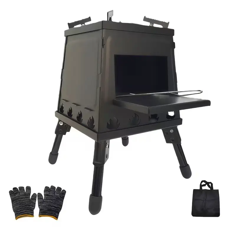 Portable Wood Burning Camp Stove - Heavy-Duty Outdoor Campfire Stove with Sturdy Legs & Air Vents, Firewood/Bonfire Compatible for Hiking, Backpacking, Picnic, BBQ, Travel - No Electricity/Flint/Magnesium Needed