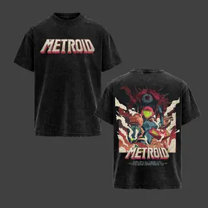 Metroid Retro Vintage Washed T-Shirt, Samus Aran Sci-Fi Armor Graphic Tee, Alien Hunter Streetwear Shirt, Classic Game Oversized Unisex Tee, Gamer Fan Gift