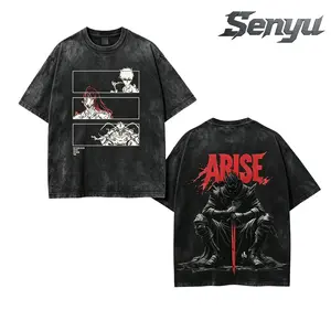 Arise Solo Leveling Anime Tee, IGRIS - BERU T-Shirt - Shadow Soldiers Sung Jin Woo Double Printed Oversize Lightweight Acid Washed Graphic Tee Gift For Anime Fan, Top Casual Operator Wetsuit Tropical Crewneck Streetwear Tshirt  Man  Shortsleeve Oversized