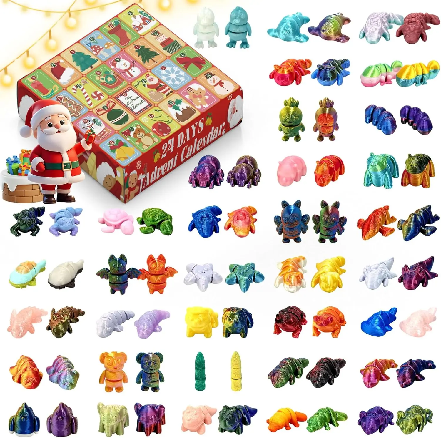 24PCS Christmas Advent Calendar Fidget Toys – Mini 3D Printed Articulated Animals Mystery Pack, Cute Flexible Sensory Gifts for Kids, Easter Basket Stuffers & Birthdays