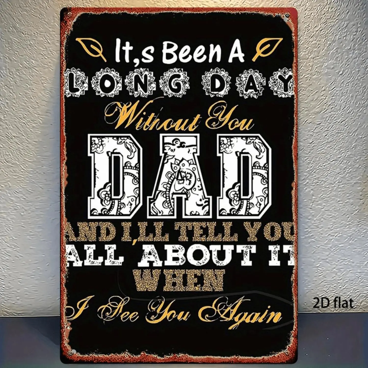 1pc Vintage Distressed Rigid PVC Metal Wall Sign - Father's Day Tribute Decor with "It's Been a Long Day Without You Dad" Quote, 8x12in(20x30cm) Rustic Home Art for Garage, Cafe, Shabby Chic Decor