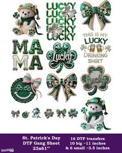 Rhinestone St. Patrick's Day DTF Gang Sheet: 16 Ready To Press HeatTransfers - 23x60, Full-Color Printing, Same/Next Day Shipping