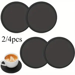 2/4pcs Non-Slip Silicone Drink Coasters - Large Black Cup Coaster Set for Outdoor, Indoor & Home Drinks - Anti Stain & Heat Resistant - Cup Table Pads - Cup Place Mat - Drink Coasters Plain Kitchen Decorative Placemat