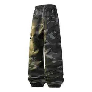 Men’s Cargo Workwear Joggers, Camouflage/Solid Color, Multi-Pocket, Zipper Closure, Elastic Waist, Retro Street Style, Versatile for All Seasons bottom clothing  men Casual Loose-Fit Drawstring Pants Baggy Wide Leg Sweatpants slacks