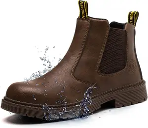 Splash-proof Smash-proof Puncture-proof Breathable Safety Shoes Lightweight Steel Toe Brown Non-slip Work Shoes for Women Bridal Leather