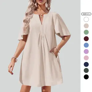 Imily Bela Womens Flutter Short Sleeve Mini Dress Casual V Neck Loose Flowy Summer Dresses