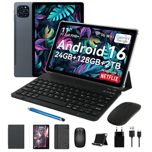 Android 16 Tablet Bundle 11 Inch, 24GB(8+16) RAM 128GB ROM(2TB TF), 8000mAh, T7250 Octa Core CPU+13MP Camera/Gemini AI/5G Wi-Fi+BT5.0/Face ID/Widevine L1, 8 in 1 Tablets with Keyboard Mouse Stylus