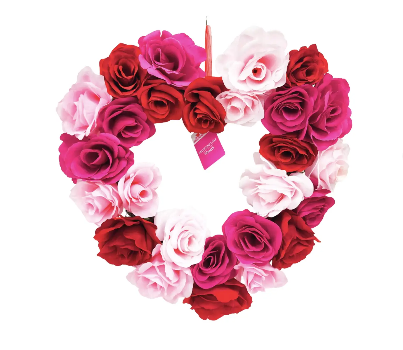 Valentine's Day Red and Pink Rose Heart Wreath, 18 inches