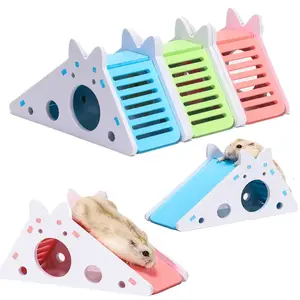 Assembled Hamster Slide Toy Guinea Pig Gold Coloren Bear Wooden Colorful Hamster House Small Pets Cage Toys Hamster Accessories