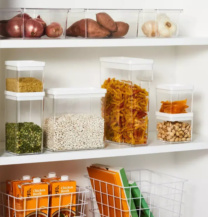 Tall Rectangle Food Storage Container, Stackable Plastic Pantry Organizer for Cereal, Rice, Pasta & Dry Food, Kitchen Storage Container with Lid