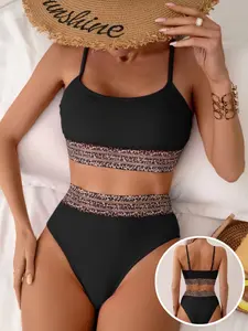 Women's Leopard Print Spaghetti Strap Bikini Set (two-Piece), Summer Beach Swimwear, Vacation Swimsuit, Stylish and Comfortable