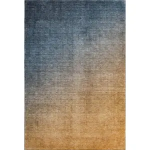 360 Stand Navy Blue & Orange Ombre Machine-Made Polyester Fiber Flat Pile Rectangle Area Rug, 10x14 ft, Washable, UV-Protected, Transitional Style for Indoor Use