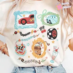 Youth & Adult Coquette Bow Bracelet Cars Shirt Magic Kingdom Shirt Magical World Lightning McQueennnnn Mater Doc Hudson Sally Carrera Birthday Cars Family Shirt ATT30, Full Colors, Full Size