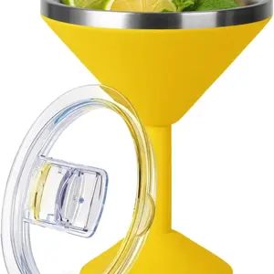 Daximo 13 oz Double-Wall Vacuum Insulated Stainless Steel Martini Tumbler - Classic, Stylish Glasses with Lid, Non-slip Base, Strong Insulation for Chilled Drinks, Ideal Birthday Gift