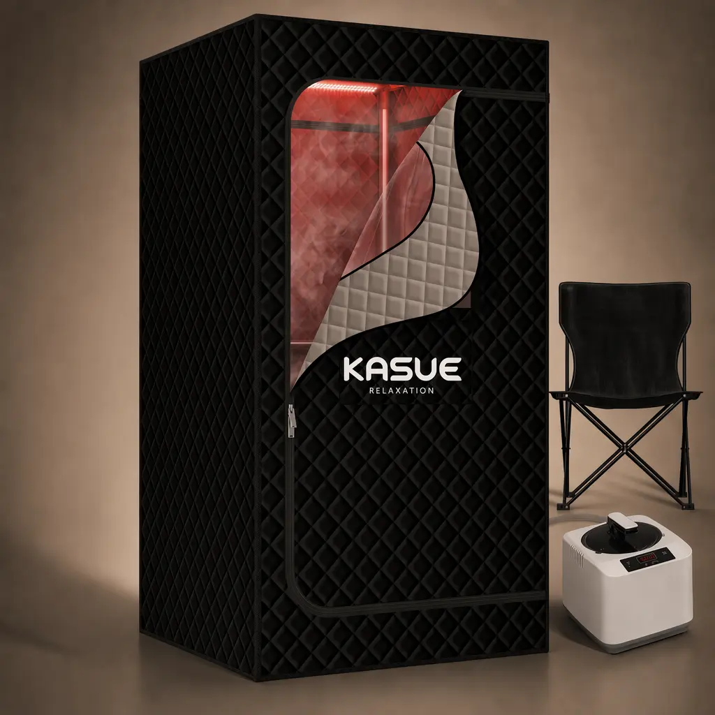 KASUE Upgraded Full-Body Infrared Steam Sauna Tent, Portable Home Sauna Box with XL Steamer & Folding Chair, Multi-Layer Foldable Sauna for Detox, Relaxation, Indoor Outdoor Gym, Black