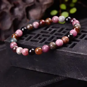 Color Tourmaline Bracelet - 6mm Natural Gemstone Beads Couple Bracelet - Handmade Energy Jewelry - Healing Stone Bracelet for Love & Business