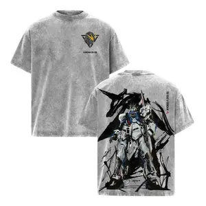 RX-93FF nu Gundam Mobile Suit Gundam Anime Manga UC Double Printed Vintage Washed Tee Unisex Oversize Heavyweight Cotton T-shirt Gift For Anime Fan