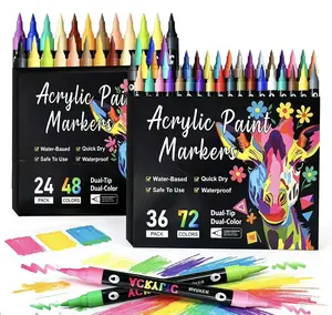 24/36/48 Dual-Tip Multicolor Acrylic Paint Markers – Waterproof, Quick-Drying Hand Painting Markers – Ideal for Rocks, Mugs, Wood, and Canvas – DIY Craft Markers