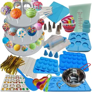 554 count Cake Pop Maker Kit -   Molds Baking Supplies with 3 Tier Display Stand |  Candy Melting Pot | Bags and Twist Ties | Cakepop Sticks | Decorating Pen