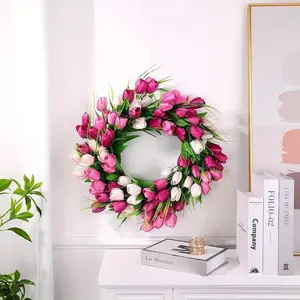 Simulated tulip garland, tulip garland with green leaves, spring flower simulated hanging vines, suitable for Valentine's Day, Easter, weddings, home and outdoor decoration, wedding and outdoor display, Mother's Day wedding decoration garland