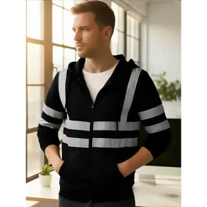 Reflective Work Hoodie for Men | Winter Thermal Lined Zip-Up with Fleece (Safety Outdoor Wear for Running, Dog Walking & Contractors, High Visibility Vest)