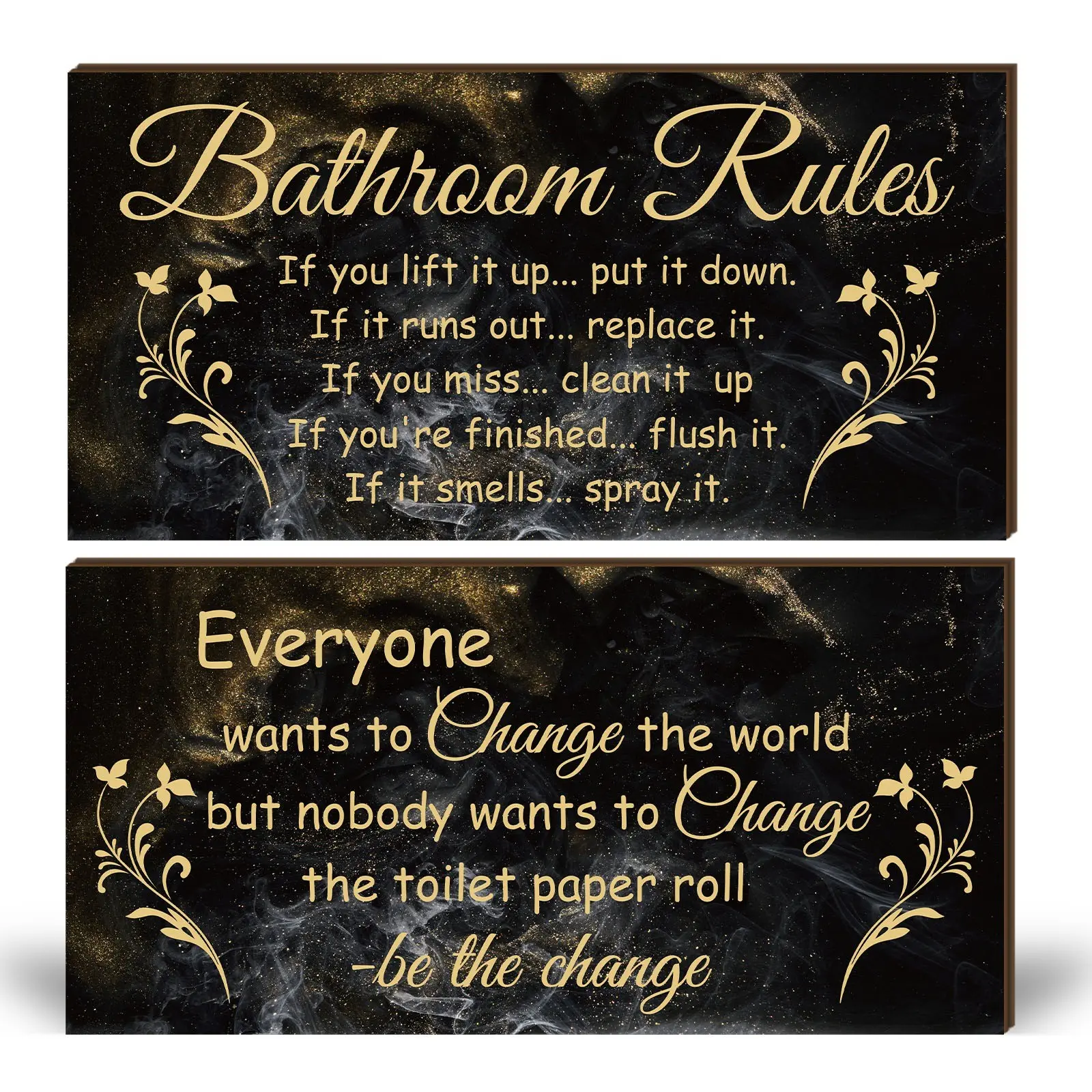 Wooden Bathroom Wall Decor Plaques, Vintage Country Style, Elegant Luxury Design, Wall Art Decoration, Set of 2, Novelty Decor