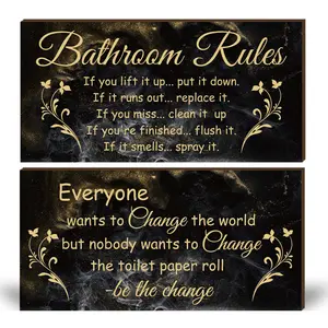 Wooden Bathroom Wall Decor Plaques, Vintage Country Style, Elegant Luxury Design, Wall Art Decoration, Set of 2