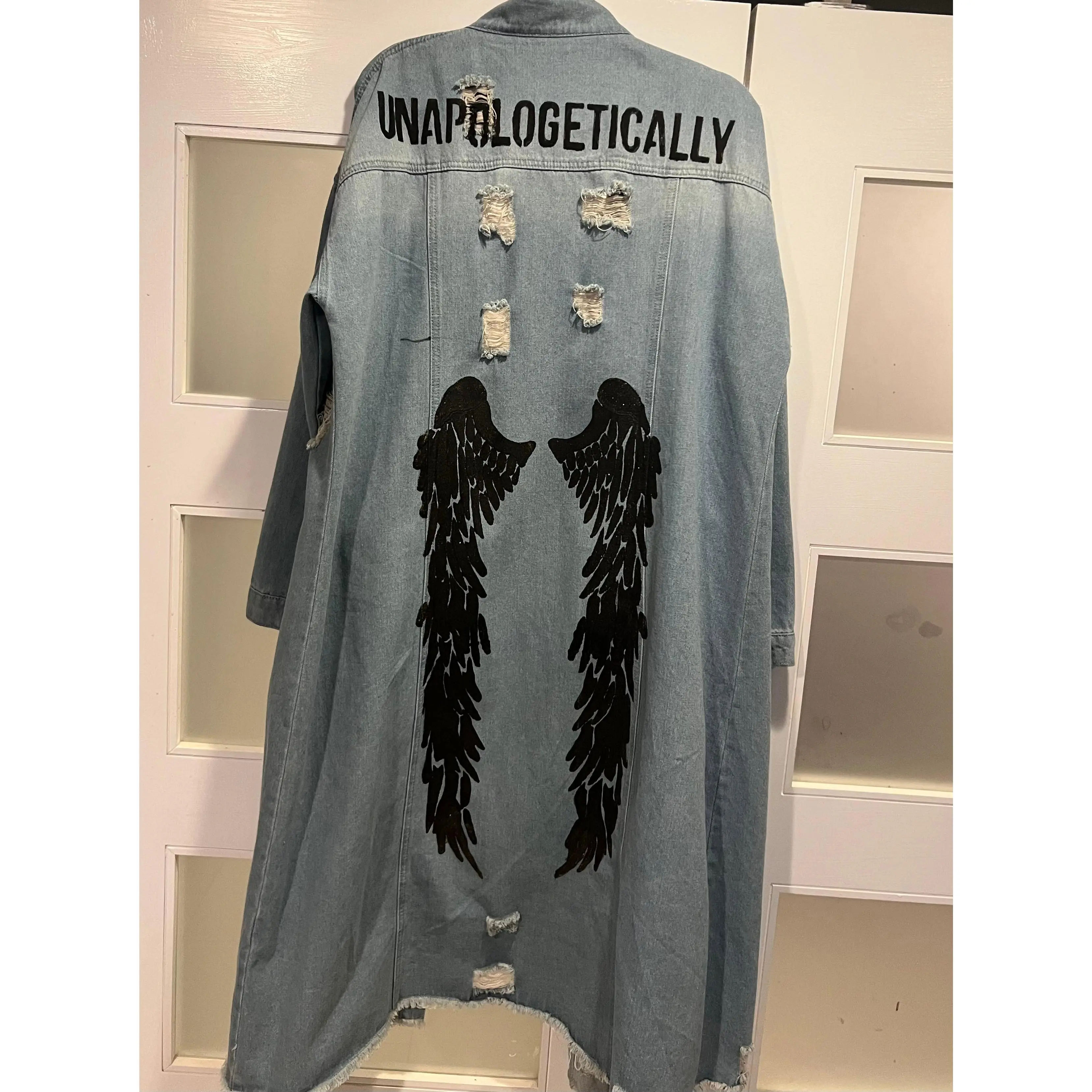 Custom Hand Painted Denim Trench Coat