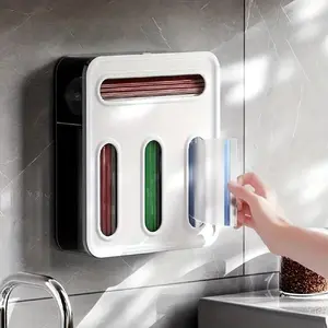 Ziplock Bags Organizer, Wall Mounted Plastic Food Storage Bags Holder, 4 Slots, Compatible with Quart, Sandwich, Snack, Gallon Bags, Kitchen Supplies