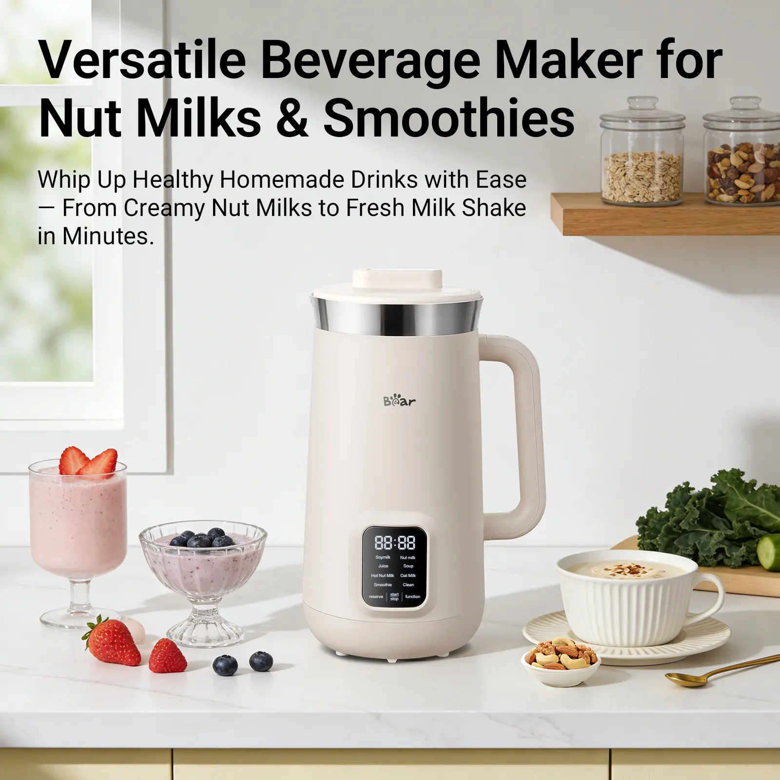 Bear 8 in 1 Nut Milk Maker Machine, 40oz/1.2L Soy Milk Maker with Self