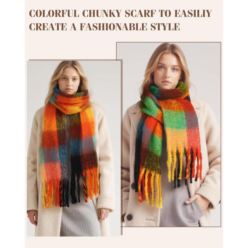 Womens Winter Scarf Chunky Plaid Thick Blanket Scarf Big Coloured Warm Shawl Wrap
