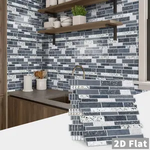 8/16 Pieces Brick Pattern Marble Backsplash Peel & Stick Wallpaper - Waterproof, Oil-Resistant For Kitchen Counter, Bathroom, Living Room Decor