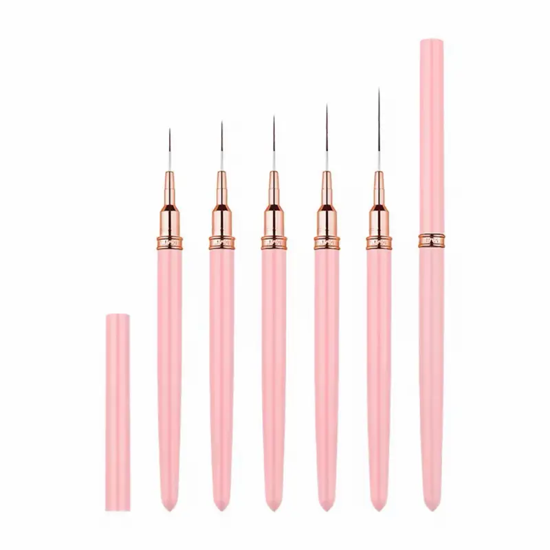5pcs Pink & Black Nail Art Pulling Pen Set with Japanese Needle Pull Line Tool, Synthetic Hair Brush for DIY Nail Salon Use