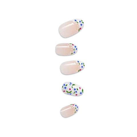 Impress Design No Glue Fake Press On Nails - Happy Mood | French Design, Multicolor, Medium, Oval, Manicure