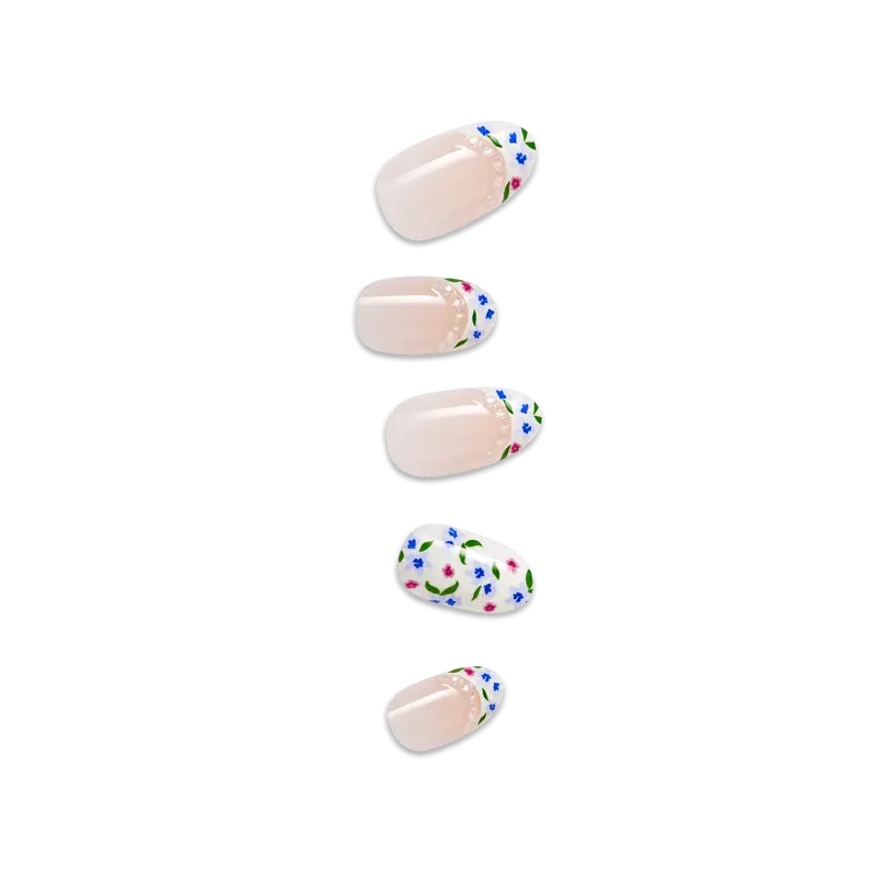 Impress Design No Glue Fake Press On Nails - Happy Mood | French Design, Multicolor, Medium, Oval, Manicure