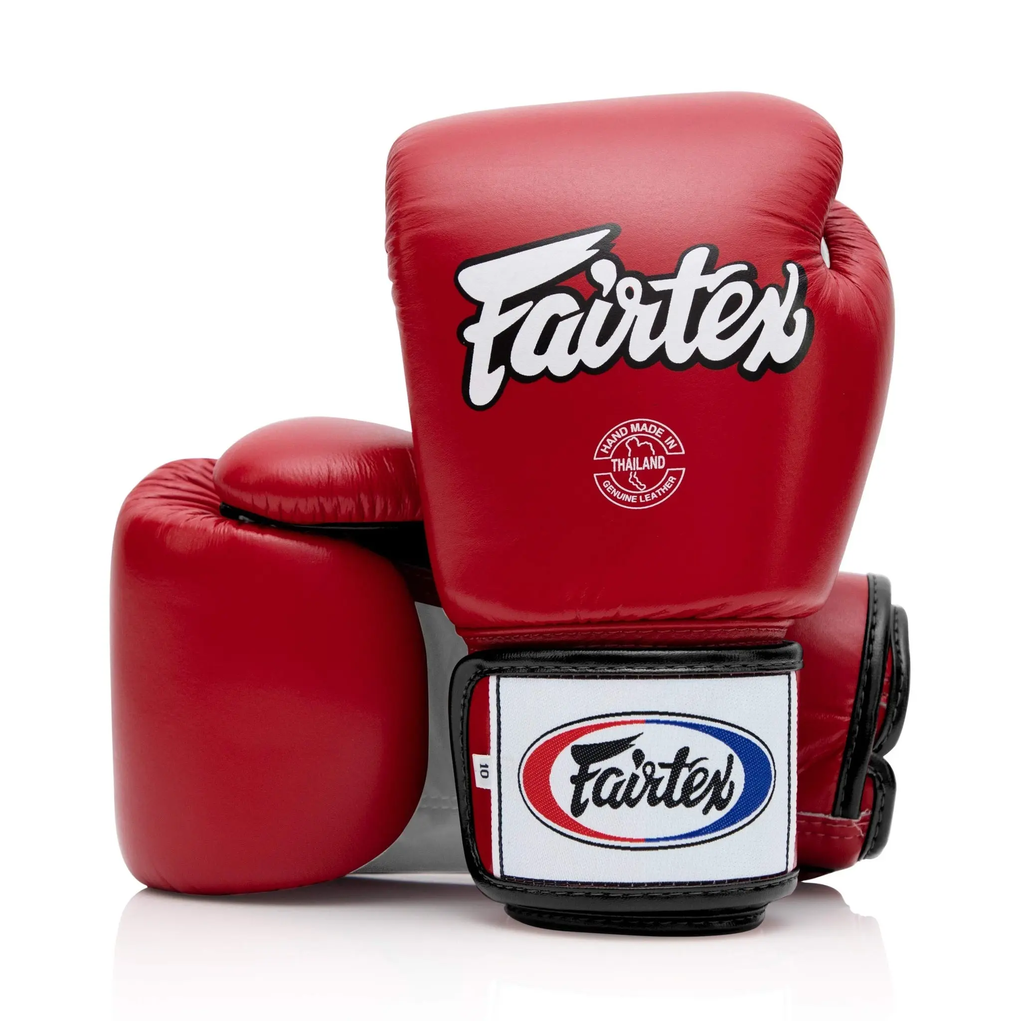 Fairtex BGV1 Muay Thai Boxing Gloves, Red/White/Black Premium Leather with Contoured Fit for Training and Competition